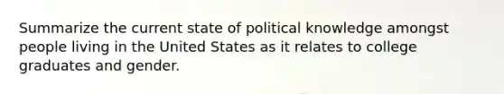 Summarize the current state of political knowledge amongst people living in the United States as it relates to college graduates and gender.