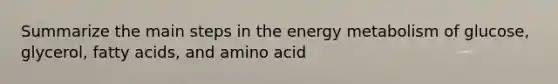 Summarize the main steps in the energy metabolism of glucose, glycerol, fatty acids, and amino acid