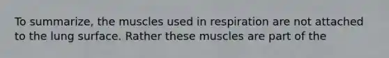 To summarize, the muscles used in respiration are not attached to the lung surface. Rather these muscles are part of the