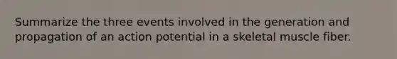 Summarize the three events involved in the generation and propagation of an action potential in a skeletal muscle fiber.