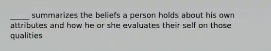 _____ summarizes the beliefs a person holds about his own attributes and how he or she evaluates their self on those qualities