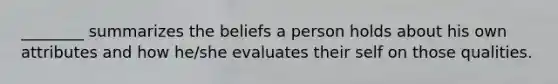 ________ summarizes the beliefs a person holds about his own attributes and how he/she evaluates their self on those qualities.