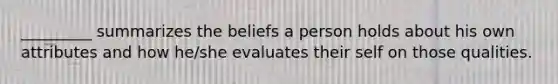 _________ summarizes the beliefs a person holds about his own attributes and how he/she evaluates their self on those qualities.