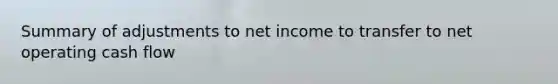 Summary of adjustments to net income to transfer to net operating cash flow