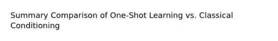 Summary Comparison of One-Shot Learning vs. Classical Conditioning