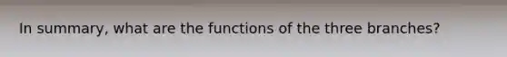 In summary, what are the functions of the three branches?