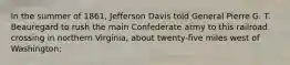 In the summer of 1861, Jefferson Davis told General Pierre G. T. Beauregard to rush the main Confederate army to this railroad crossing in northern Virginia, about twenty-five miles west of Washington: