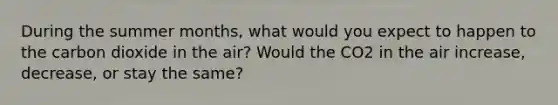 During the summer months, what would you expect to happen to the carbon dioxide in the air? Would the CO2 in the air increase, decrease, or stay the same?