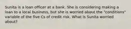 Sunita is a loan officer at a bank. She is considering making a loan to a local business, but she is worried about the "conditions" variable of the five Cs of credit risk. What is Sunita worried about?