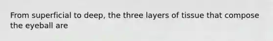 From superficial to deep, the three layers of tissue that compose the eyeball are