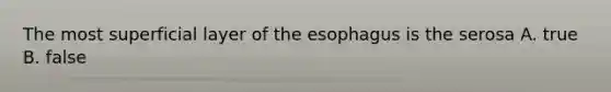 The most superficial layer of <a href='https://www.questionai.com/knowledge/kSjVhaa9qF-the-esophagus' class='anchor-knowledge'>the esophagus</a> is the serosa A. true B. false