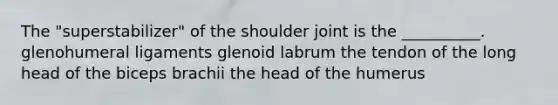 The "superstabilizer" of the shoulder joint is the __________. glenohumeral ligaments glenoid labrum the tendon of the long head of the biceps brachii the head of the humerus