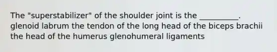 The "superstabilizer" of the shoulder joint is the __________. glenoid labrum the tendon of the long head of the biceps brachii the head of the humerus glenohumeral ligaments