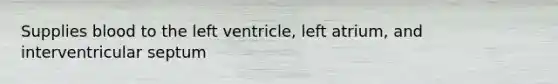 Supplies blood to the left ventricle, left atrium, and interventricular septum