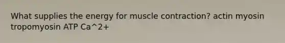 What supplies the energy for muscle contraction? actin myosin tropomyosin ATP Ca^2+