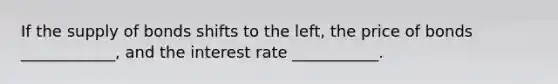 If the supply of bonds shifts to the left​, the price of bonds ____________, and the interest rate ___________.