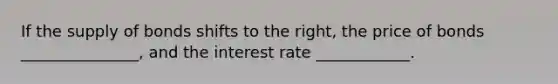 If the supply of bonds shifts to the right​, the price of bonds _______________, and the interest rate ____________.