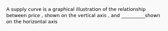 A supply curve is a graphical illustration of the relationship between price , shown on the vertical axis , and __________shown on the horizontal axis