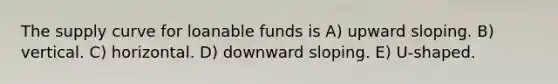 The supply curve for loanable funds is A) upward sloping. B) vertical. C) horizontal. D) downward sloping. E) U-shaped.