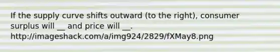 If the supply curve shifts outward (to the right), consumer surplus will __ and price will __. http://imageshack.com/a/img924/2829/fXMay8.png