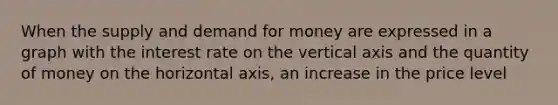 When the supply and demand for money are expressed in a graph with the interest rate on the vertical axis and the quantity of money on the horizontal axis, an increase in the price level