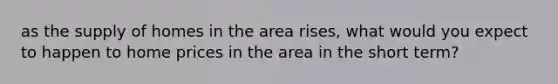 as the supply of homes in the area rises, what would you expect to happen to home prices in the area in the short term?