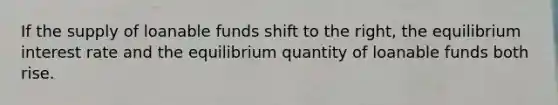 If the supply of loanable funds shift to the right, the equilibrium interest rate and the equilibrium quantity of loanable funds both rise.