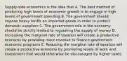 Supply-side economics is the idea that A. The best method of producing high levels of economic growth is to engage in high levels of government spending B. The government should impose heavy tariffs on imported goods in order to protect domestic suppliers C. The government role in the economy should be strictly limited to regulating the supply of money D. Increasing the marginal rate of taxation will create a productive economy by providing more revenue to finance government economic programs E. Reducing the marginal rate of taxation will create a productive economy by promoting levels of work and investment that would otherwise be discouraged by higher taxes