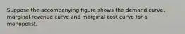 Suppose the accompanying figure shows the demand curve, marginal revenue curve and marginal cost curve for a monopolist.