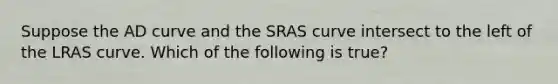 Suppose the AD curve and the SRAS curve intersect to the left of the LRAS curve. Which of the following is true?