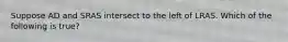 Suppose AD and SRAS intersect to the left of LRAS. Which of the following is true?