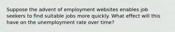 Suppose the advent of employment websites enables job seekers to find suitable jobs more quickly. What effect will this have on the unemployment rate over time?