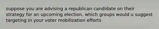 suppose you are advising a republican candidate on their strategy for an upcoming election. which groups would u suggest targeting in your voter mobilization efforts