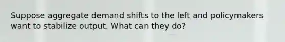 Suppose aggregate demand shifts to the left and policymakers want to stabilize output. What can they do?