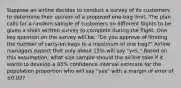 Suppose an airline decides to conduct a survey of its customers to determine their opinion of a proposed one-bag limit. The plan calls for a random sample of customers on different flights to be given a short written survey to complete during the flight. One key question on the survey will be: "Do you approve of limiting the number of carry-on bags to a maximum of one bag?" Airline managers expect that only about 15% will say "yes." Based on this assumption, what size sample should the airline take if it wants to develop a 95% confidence interval estimate for the population proportion who will say "yes" with a margin of error of ±0.02?