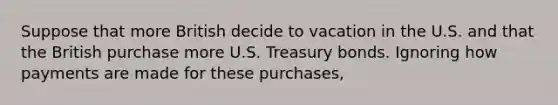 Suppose that more British decide to vacation in the U.S. and that the British purchase more U.S. Treasury bonds. Ignoring how payments are made for these purchases,