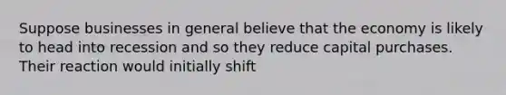 Suppose businesses in general believe that the economy is likely to head into recession and so they reduce capital purchases. Their reaction would initially shift