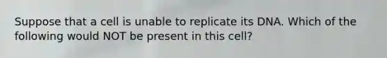 Suppose that a cell is unable to replicate its DNA. Which of the following would NOT be present in this cell?