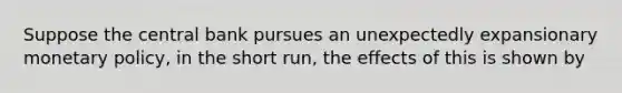 Suppose the central bank pursues an unexpectedly expansionary <a href='https://www.questionai.com/knowledge/kEE0G7Llsx-monetary-policy' class='anchor-knowledge'>monetary policy</a>, in the short run, the effects of this is shown by