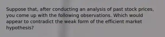 Suppose that, after conducting an analysis of past stock prices, you come up with the following observations. Which would appear to contradict the weak form of the efficient market hypothesis?