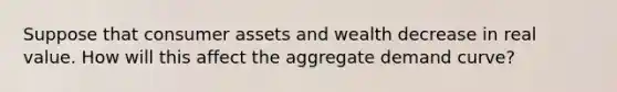 Suppose that consumer assets and wealth decrease in real value. How will this affect the aggregate demand curve?