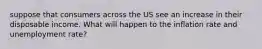 suppose that consumers across the US see an increase in their disposable income. What will happen to the inflation rate and unemployment rate?