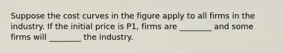 Suppose the cost curves in the figure apply to all firms in the industry. If the initial price is P1​, firms are​ ________ and some firms will​ ________ the industry.