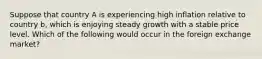 Suppose that country A is experiencing high inflation relative to country b, which is enjoying steady growth with a stable price level. Which of the following would occur in the foreign exchange market?