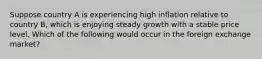 Suppose country A is experiencing high inflation relative to country B, which is enjoying steady growth with a stable price level. Which of the following would occur in the foreign exchange market?