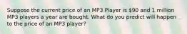 Suppose the current price of an MP3 Player is 90 and 1 million MP3 players a year are bought. What do you predict will happen to the price of an MP3 player?