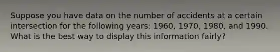 Suppose you have data on the number of accidents at a certain intersection for the following years: 1960, 1970, 1980, and 1990. What is the best way to display this information fairly?