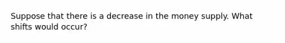 Suppose that there is a decrease in the money supply. What shifts would occur?