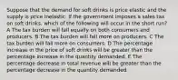 Suppose that the demand for soft drinks is price elastic and the supply is price inelastic. If the government imposes a sales tax on soft drinks, which of the following will occur in the short run? A The tax burden will fall equally on both consumers and producers. B The tax burden will fall more on producers. C The tax burden will fall more on consumers. D The percentage increase in the price of soft drinks will be greater than the percentage increase in the quantity demanded. E The percentage decrease in total revenue will be greater than the percentage decrease in the quantity demanded.