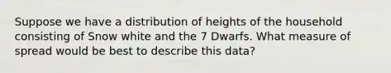 Suppose we have a distribution of heights of the household consisting of Snow white and the 7 Dwarfs. What measure of spread would be best to describe this data?